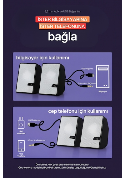 Sprange 2 Li Tak Çalıştır Usb Bilgisayar Hoparlörü Güçlü Ses, Kompakt Tasarım, Ev-ofis Kullanıma Uygun