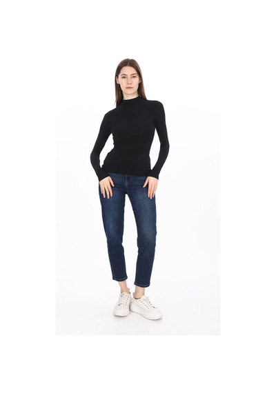 Kadın Modal Dik Yaka Slim Fit Tişört-siyah Siyah
