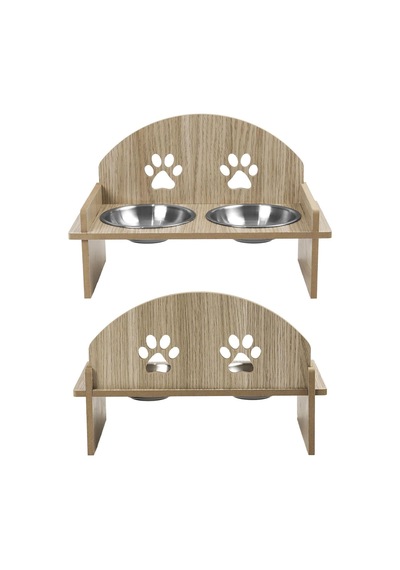 Gobypet Ahşap Kedi Mama Ve Su Kabı İle Paspası, Çift Hazneli Metal Mama Ve Su Kabı, Çift Hazneli Köpek Mama Kabı