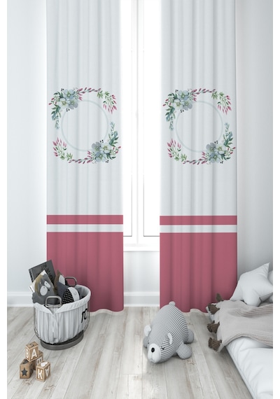 Mekta Home Bebek Ve Çocuk Odası Çiçek Desenli 2 Kanat Fon Perde