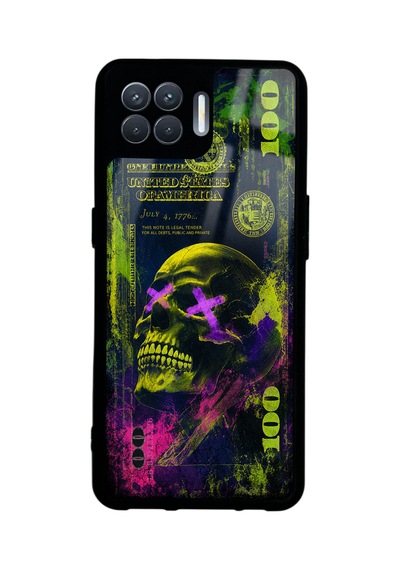 Oppo Reno 4 Lite Yellow Neon Skull Chaos Tasarımlı Glossy Telefon Kılıfı Sarı