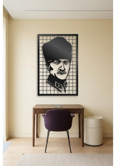 Mustafa Kemal Atatürk Metal Duvar Tablosu - Duvar Sanatı - Duvar Dekoru - Siyah