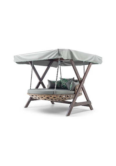 Dominik Swing Ahşap Rattan Salıncak Dış Mekan Bahçe Balkon Ceviz