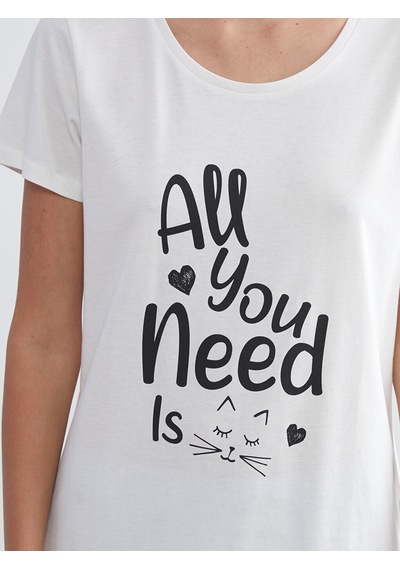 Lcw Dream Mavi Büyük Beden Bisiklet Yaka Baskılı Kadın Pijama Takımı