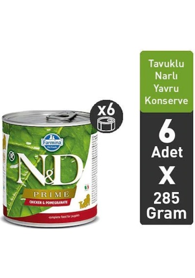 N&D Prime Tahılsız Tavuklu ve Narlı Konserve Yavru Köpek Maması 6 x 285 G