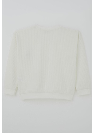 Breeze Kız Çocuk Sweatshirt Waffle Dokulu Kalpli Ponponlu Arma Detaylı 5-9 Yaş, Ekru Ekru