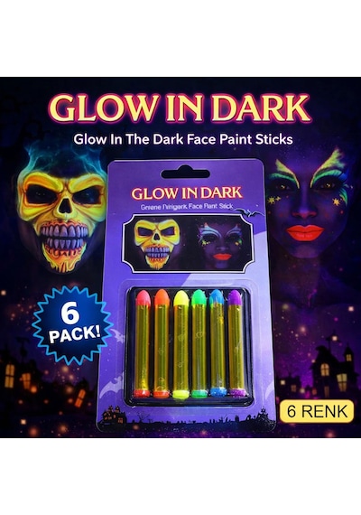 Fosforlu Glow Parti Boyası 6 Lı Karanlıkta Parlayan Yüz Boyası