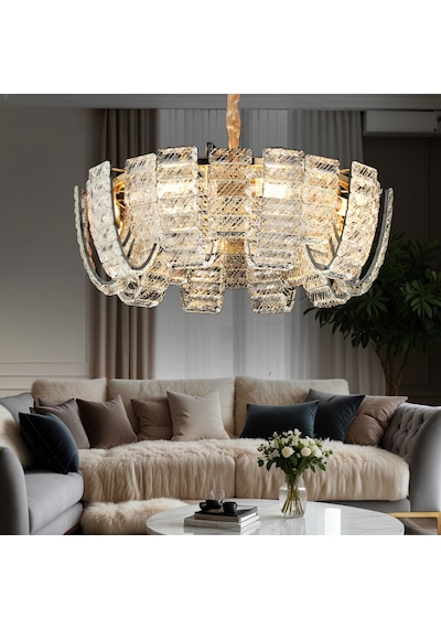 Loya 60'lik Gold Kristal Taşlı Oturma Odası, Salon Sarkıt Avize Altın
