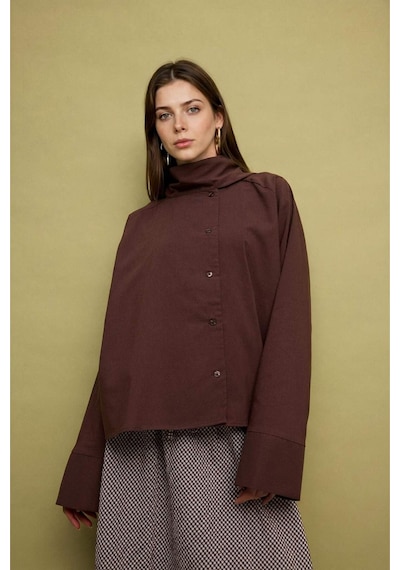 Defacto Regular Fıt Poplin Uzun Kollu Tunik H8904ax26aubn327 Kahve-bn327
