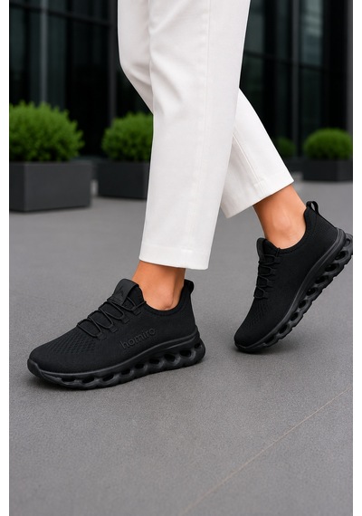 Homiro Unisex Triko Sneaker Hafif Taban Günlük Spor Ayakkabı Siyah-