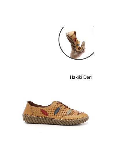 Gönderi(R) Gönderi R Hardal Dolgu Taban Bağcıklı Hakiki Deri Comfort Ayakkabı Hardal
