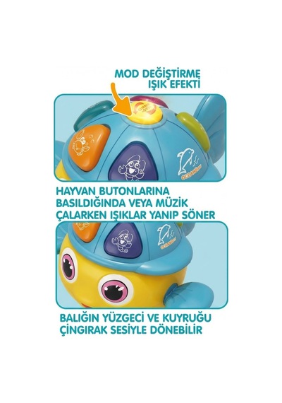 Mini Balık Bebek Aktivite Oyuncağı - Ninni Çalan Ses Efektli, Aydınlatmalı Öğretici Yenidoğan Aksesuarı 3 Ay+