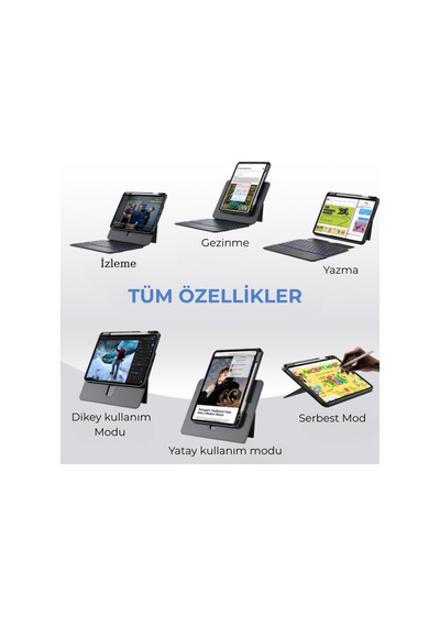 İpad Uyumlu Air 11" M2-m3 2024-25 360 Dönen Standlı Işıklı Risser Türkçe Q Klavyeli Tablet Kılıfı