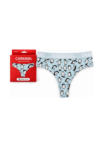 Carnaval Socks Penguen Desenli Kadın Brazilian Külot Pamuklu Likralı Açık Mavi Çok Renkli