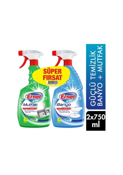Ernet Yüzey Temizleyici 750 Ml Banyo + 750 Ml Mutfak 24'li Paket 24'lü Set
