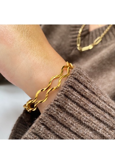 Altın Kaplama Gümüş Zigzag Ajda Bilezik Gold