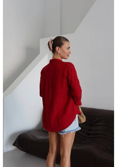 Kazax Tek Cepli Müslin Gömlek Bordo Pt Bordo