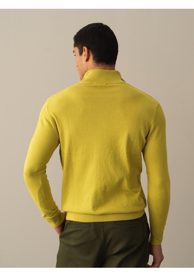 Xint Sarı Regular Fit Fermuarlı Yarım Balıkçı Yaka Pamuklu Kazak 80166