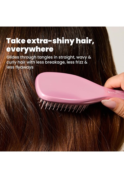 Mini Ultimate Detangler Chrome Saç Açıcı Fırça Islak Ve Kuru Saçlar İçin Satin Pink Patentli Çift Katmanlı Diş Teknolojisi Seyahat Boyu