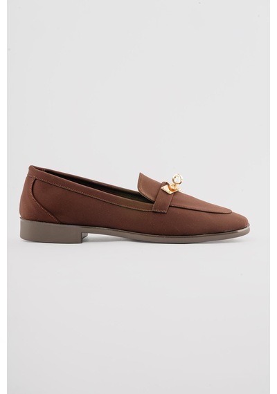 Kadın Nubuk Loafer Gold Tokalı Günlük Ayakkabı Elna Kahverengi Kahverengi
