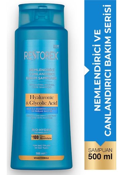 Restorex Hydra Nemlendirici Canlandırıcı Bakım Şampuanı 500 Ml - Hyaluronik Asit, Glikoik Asit