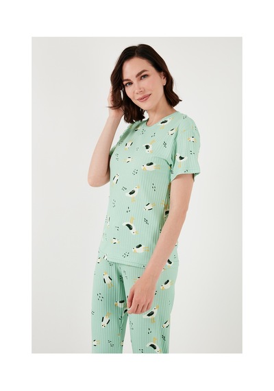 Lela Regular Fit Kısa Kollu Bayan Pijama Takımı 65740104 Mint