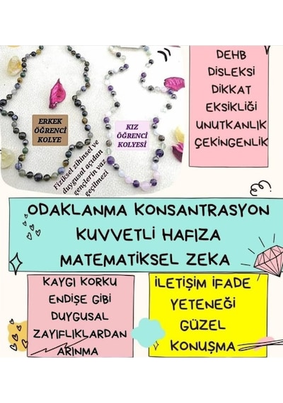 Gizemlidogaltas Kiz Öğrenci Kolyesi Odaklanma Hafiza Disleksi Dikkat Eksikliği Mor