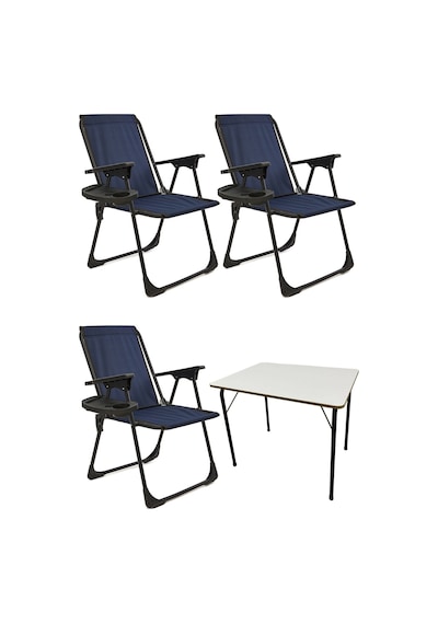 Natura 3 Adet Kamp Sandalyesi Oval Bardaklık Lacivert + MDF Masa Lacivert