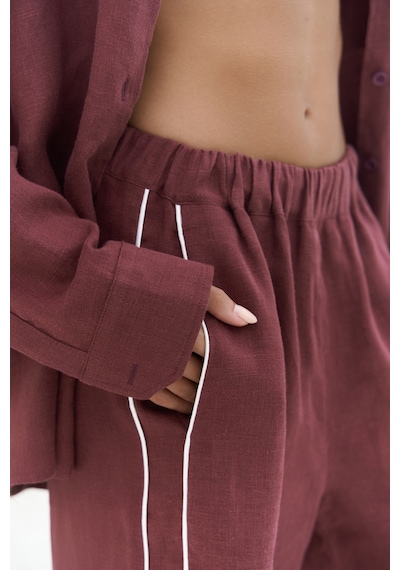 Mai Collection Mai Studios Co. Orchidea Oversize Bordo Keten Gömlek Takım Bordo