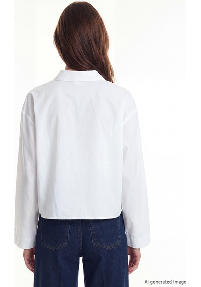 Lcw Modest Ekru Nakışlı Poplin Kadın Gömlek