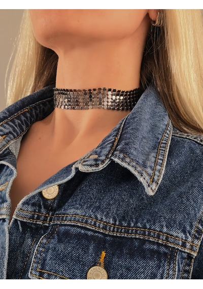 Arpa Pul Payet Zırh Metal Model Antrasit Choker Kolye Antrasit Çok Renkli