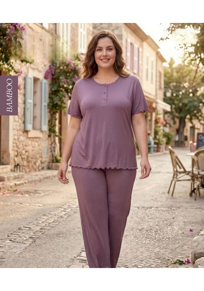 Derya Kadın Bambo Büyük Beden Düğme Yaka İnce Kısa Kol Pijama Takımı 7943 - 1 Adet Gülkurusu Derya Kadın Bambo Büyük Beden Düğme Yaka İnce Kısa Kol Pijama Takımı 7943 - 1 Adet Gülkurusu