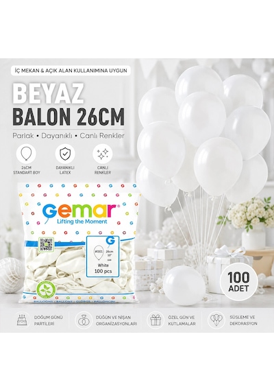İç Mekan - Beyaz Balon 10 Inc - 26cm - 100pcs 5468 Çok Renkli