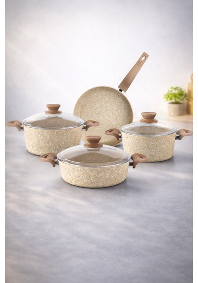 Diez 7 Parça Ezme Granit Tencere Seti- Cappuccino - 20/24 Derin / 26 Basık / 26 Tava