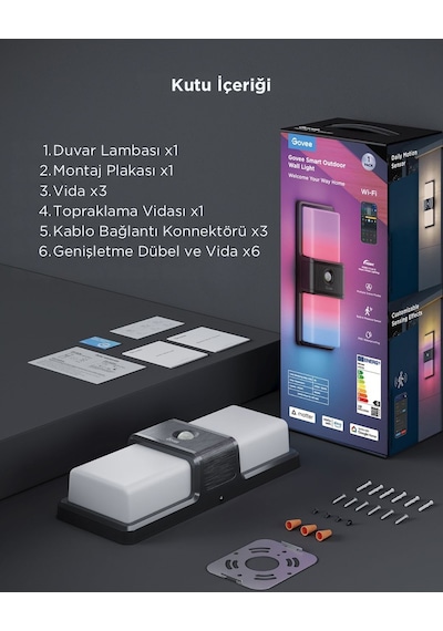 Govee Dış Mekan Hareket Sensörlü Duvar Aydınlatması Ip65 H7078cd1 Rgb - Ayarlanabilir Renk Sıcaklığı Ve Parlaklık