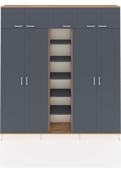 Arges Dolap 12 Raflı 9 Kapaklı 2 Askılı 220x30x243 Çam-antrasit/antrasit Antrasıt/antrasıt Arges Dolap 12 Raflı 9 Kapaklı 2 Askılı 220x30x243 Çam-antrasit/antrasit Antrasıt/antrasıt