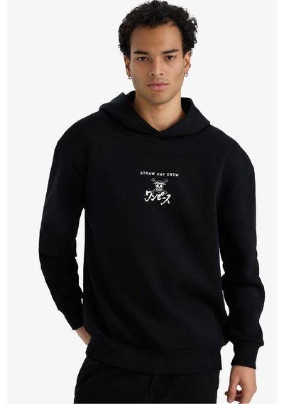 Defacto One Piece Boxy Fit Kapüşonlu Sırt Baskılı Sweatshirt E9321ax25aubk81 Siyah