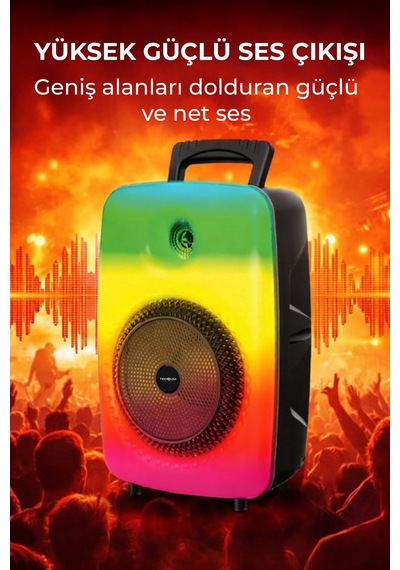 Gts-1802 Speaker Büyük Boy Işıklı Bluetooth Hoparlör 8 İnç Karaoke Mikrofon  Partiboy /aux/sd