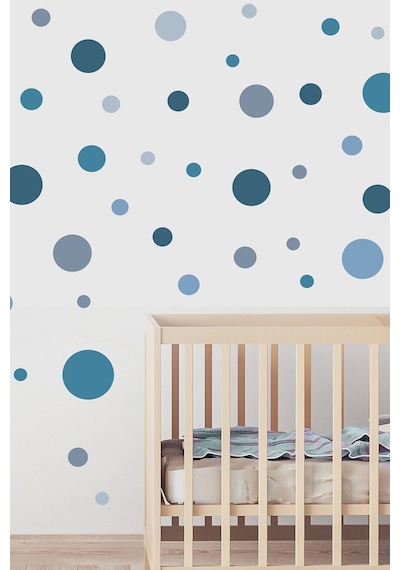 Star Works Mavi Tonlarda Puantiyeler Noktalar Erkek Bebek Odası Çocuk Odası Duvar Sticker