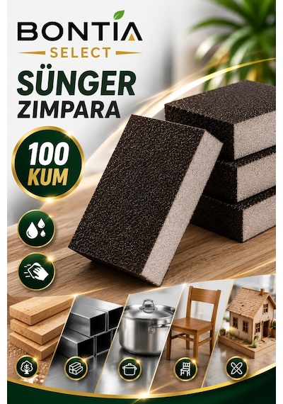 Sünger Zımpara 100 Kum Islak Kuru Kullanım Ahşap Metal Boya Alçı Pvc El Zımparası Takozu