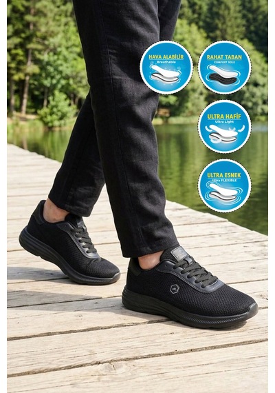 Walkway Siyah Fileli Hafif Esnek Unisex Spor Ayakkabı 26102 M