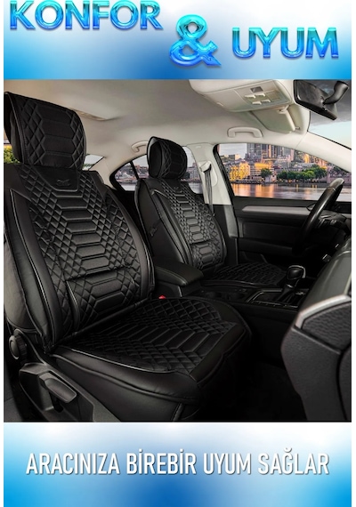 Fiat Egea Hb Uyumlu Lüks Deri Oto Koltuk Kılıfı Ön Arka Takım Set Siyah Royal Model Fs