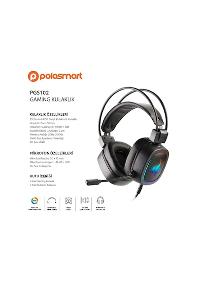 Polosmart Kablolu Rgb Led Ambiyans Kulak Üstü Gaming Kulaklık Pgs102