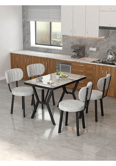 Azra 70x110cm Efes Mutfak Masası, Mutfak Masası Takımı, Yemek Masası, 4 Açık Gri Sandalye Açık Gri