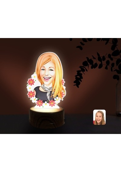 Kişiye Özel Kadın Karikatürlü Dekoratif 3D Biblo Led Işıklı Gece (481496397)