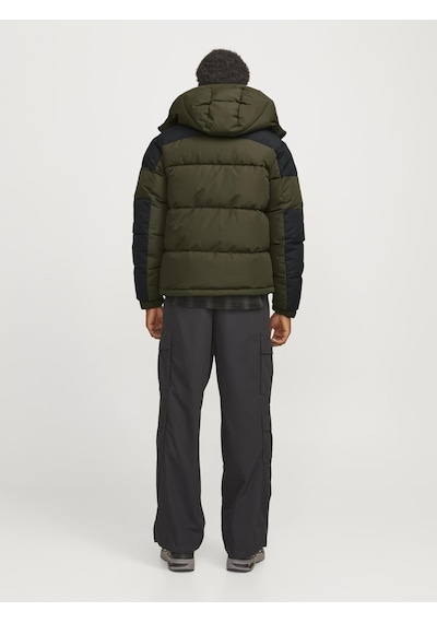 Jack & Jones Erkek Rüzgara Dayanıklı Kapüşonlu Puffer Mont - Aero Forest Night