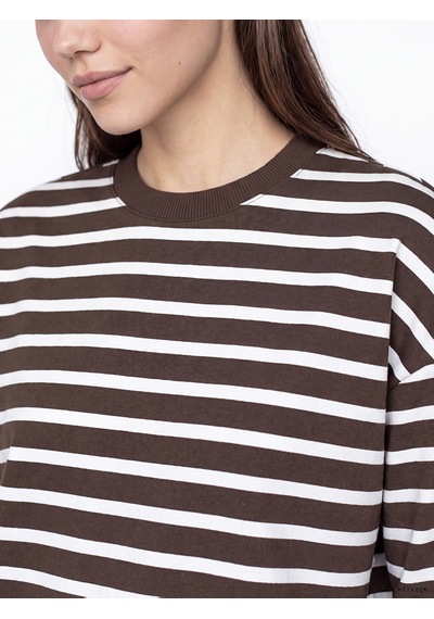 Lcw Modest Ekru Çizgili Oversize Kadın Sweatshirt Tunik