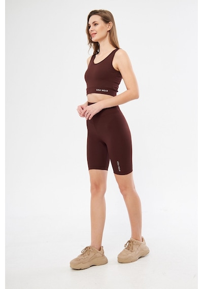 Lesa Wear Fitilli Yüksek Bel Likralı Toparlayıcı Kısa Şort Tayt Kahverengi