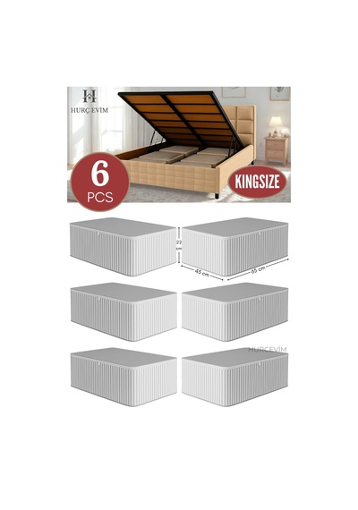 6 Adet - Antrasit Çizgili Büyük Boy Hurç Seti - Baza Altı Ve Çekyat Tipi Organizer - 65 X 45 X 22 Cm Gri