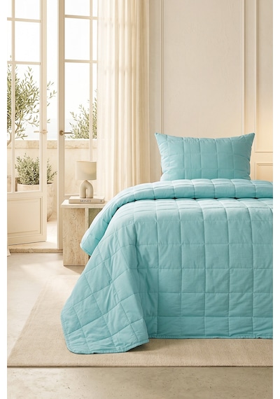 Ocean Home Textile %100 Pamuk Kumaş Kapitoneli Mint Çok Amaçlı Tek Kişilik Yatak Örtüsü Seti 1 Adet 180 X 230 / 1 Adet 50 X 70 Cm
